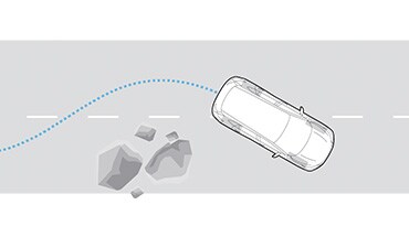 2023 Nissan Kicks illustration showing anti-lock braking around a large rock