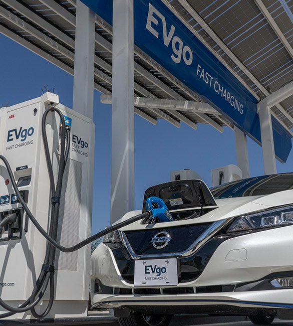 2022 Nissan LEAF charging at EVgo® charging station