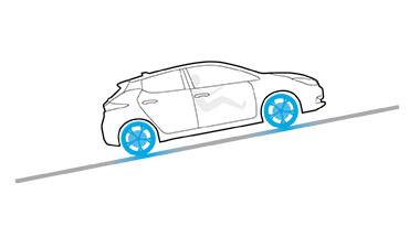 2023 Nissan LEAF hill start assist illustrated by car going up a hill