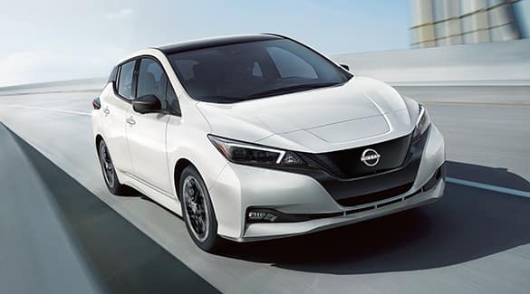 2023 Nissan LEAF driving swiftly on highway