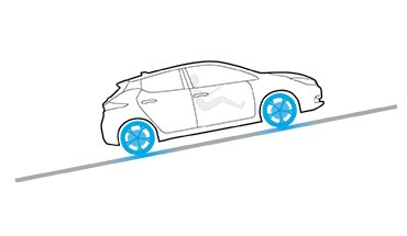 2024 Nissan LEAF hill start assist illustrated by car going up a hill