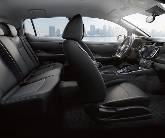 2024 Nissan LEAF interior view showing seating for five