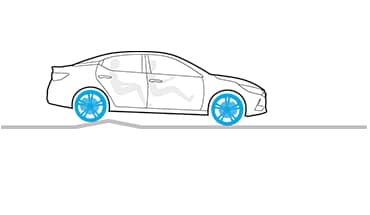 2023 Nissan Maxima illustration showing Active Ride Control negotiating a speed bump.