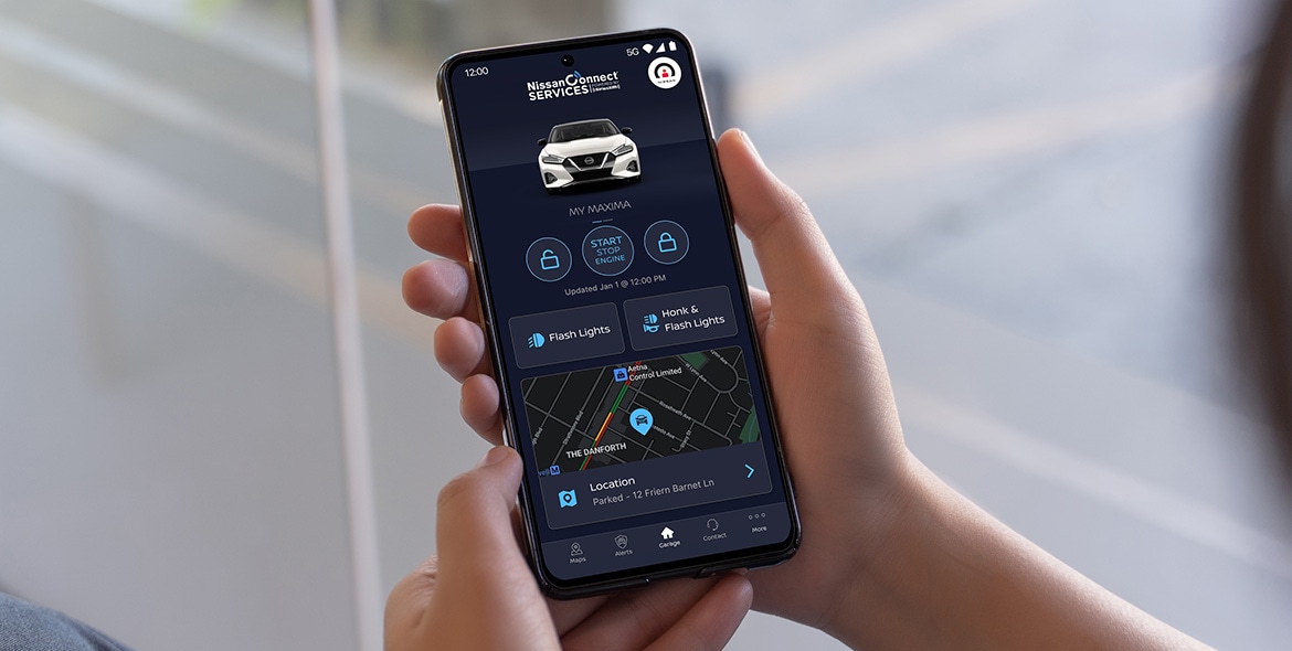 2023 Nissan Maxima smartphone with Nissanconnect services app powered by SiriusXM.