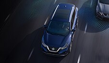 2022 Nissan Murano seen from overhead on the road showing Safety Shield 360 blind spot warning sensors