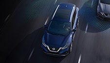 2023 Nissan Murano seen from overhead on the road showing Safety Shield 360 blind spot warning sensors. 
