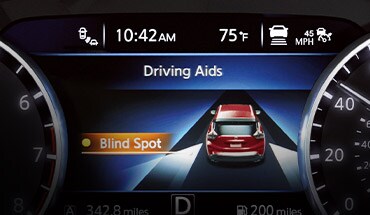2023 Nissan Murano gauge screen displaying blind spot driving aid.
