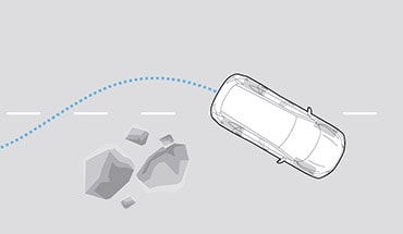 2023 Nissan Murano illustration of anti-lock braking system avoiding road obstacles.