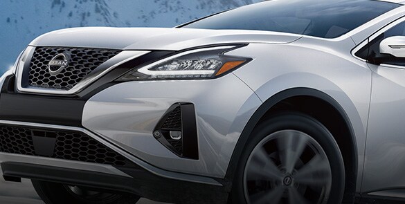 2023 Nissan Murano showing LED headlights with LED signature daytime running lights.