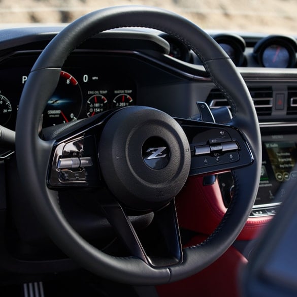 2024 Nissan Z detail view of GT-R-inspired steering wheel