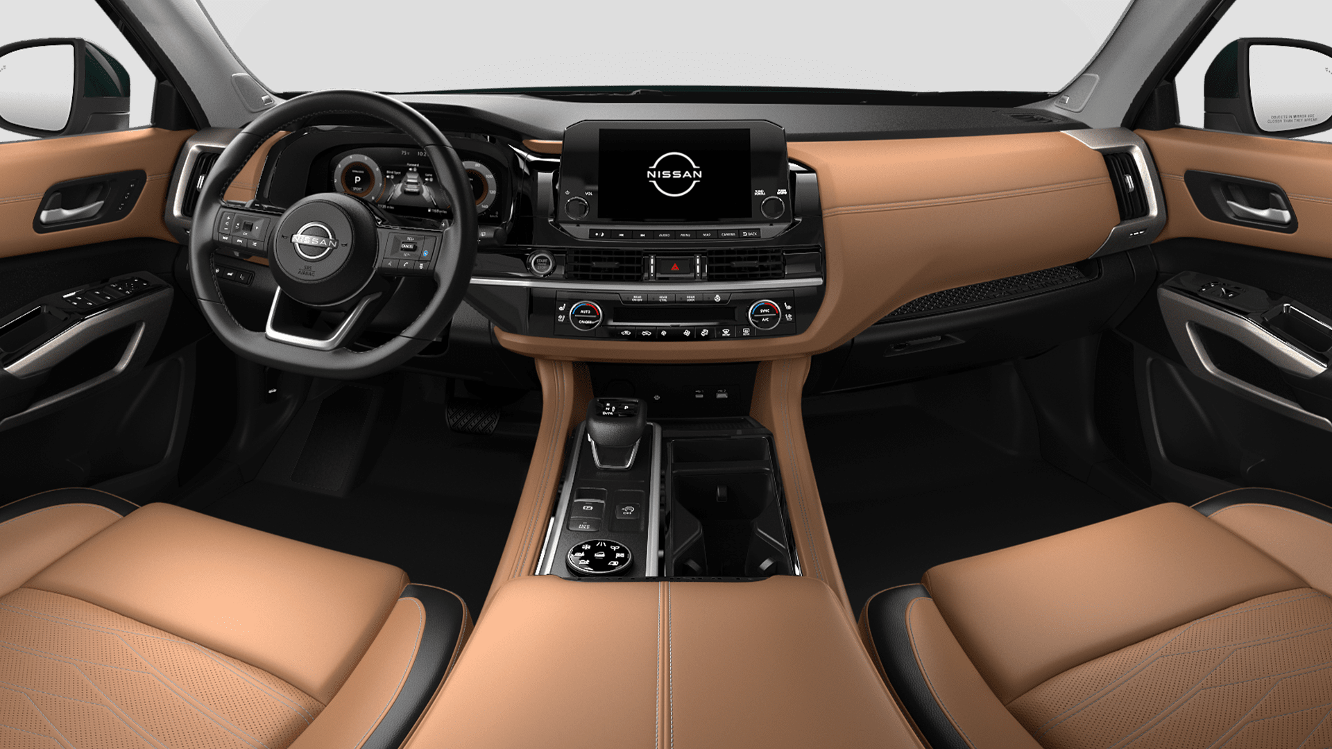 2024 Nissan Pathfinder interior 360 shown in Chestnut Semi-aniline Leather
