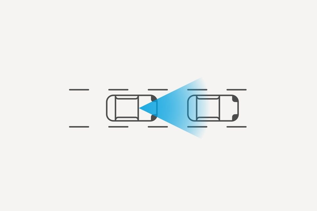 Nissan ARIYA illustration showing Intelligent Emergency Braking with Pedestrian Detection