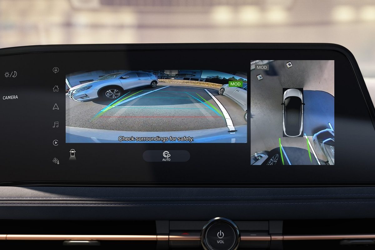 Nissan ARIYA touch-screen displaying Intelligent Around View Monitor