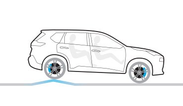 2022 Nissan Rogue illustration showing car going over a bump with Active Ride Control.