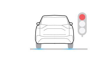 2023 Nissan Rogue illustration showing car at a stop light using Automatic Brake Hold.