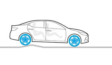 2022 Nissan Sentra illustration showing a car driving over a hump with Active ride Control technology.
