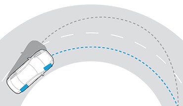2022 Nissan Sentra illustration showing car negotiating a sharp turn using Intelligent Trace Control.