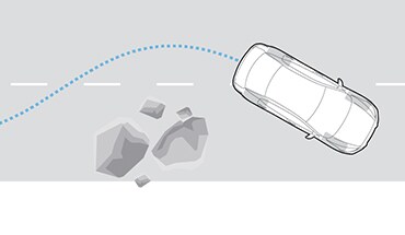  2022 Nissan Sentra illustration of car avoiding rocks using anti-lock braking system.