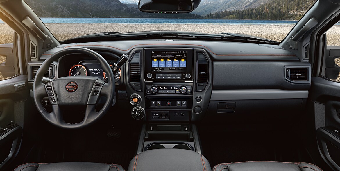 2023 Nissan TITAN XD integrated command center with NissanConnect 9-inch touch-screen display.