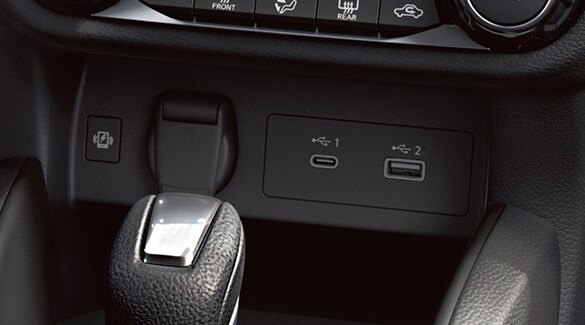 2023 Nissan Versa interior view showing USB ports.