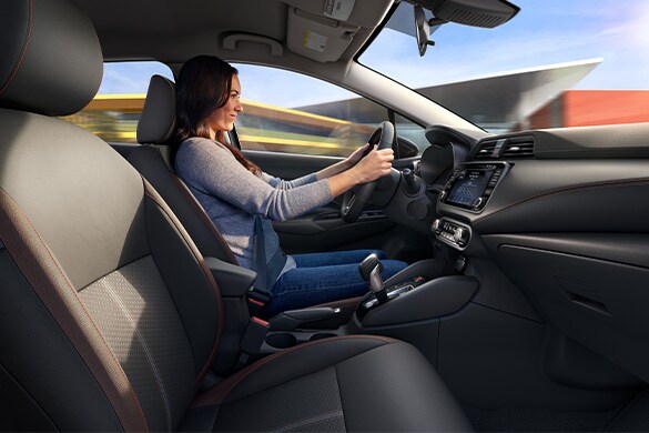 2023 Nissan Versa interior view of zero gravity front seats.