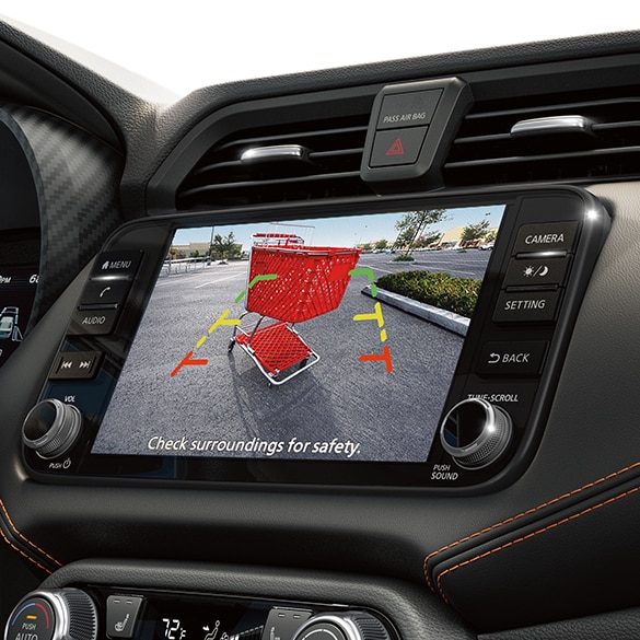 2024 Nissan Versa rearview monitor screen showing shopping cart