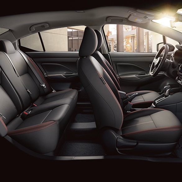  2024 Versa Charcoal sport cloth interior with carbon fiber accents