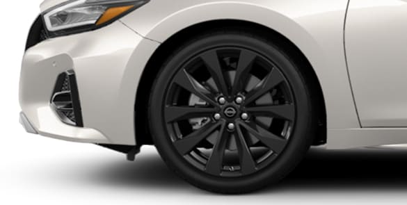 2023 Nissan Maxima 19-inch gloss-black aluminum-alloy wheels.